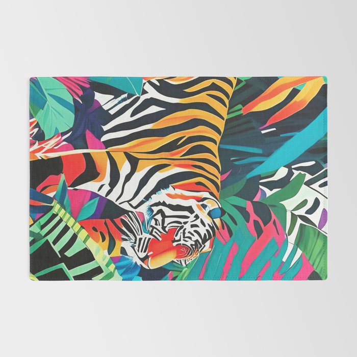 The Tigress, Fearless Wild Animal Tropical Jungle, Multicolor Cat Confidence Peaceful Calm Bohemian Eclectic Rug Gallery Image 2