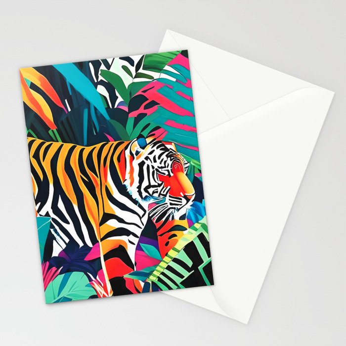 The Tigress, Fearless Wild Animal Tropical Jungle, Multicolor Cat Confidence Peaceful Calm Bohemian Eclectic Stationery Card Gallery Image 2