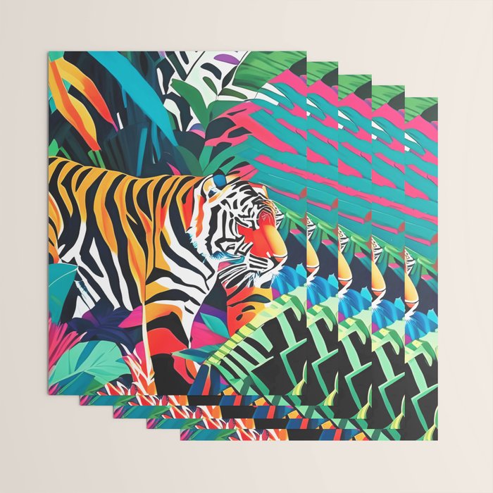 The Tigress, Fearless Wild Animal Tropical Jungle, Multicolor Cat Confidence Peaceful Calm Bohemian Eclectic Wrapping Paper Gallery Image 3