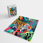 The Tigress, Fearless Wild Animal Tropical Jungle, Multicolor Cat Confidence Peaceful Calm Bohemian Eclectic Jigsaw Puzzle Gallery Image 2