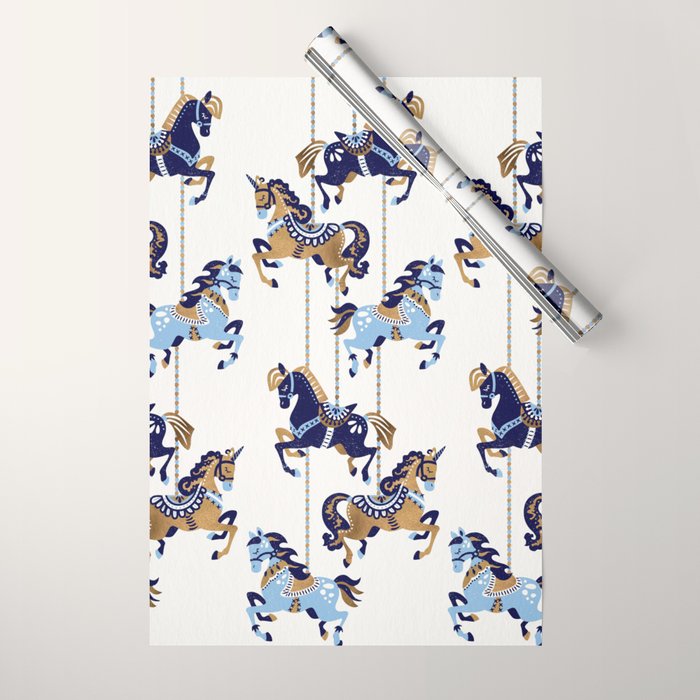 Carousel Horses - Copper & Blue Wrapping Paper Gallery Image 1