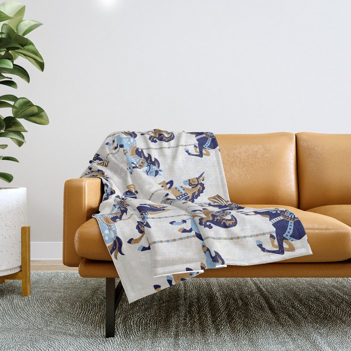 Carousel Horses - Copper & Blue Throw Blanket Gallery Image 1
