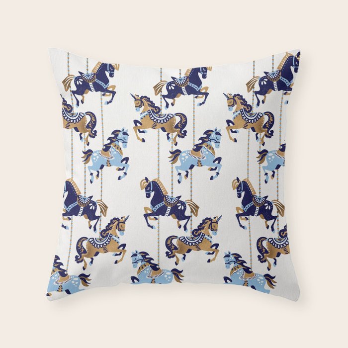 Carousel Horses - Copper & Blue Throw Pillow Gallery Image 1