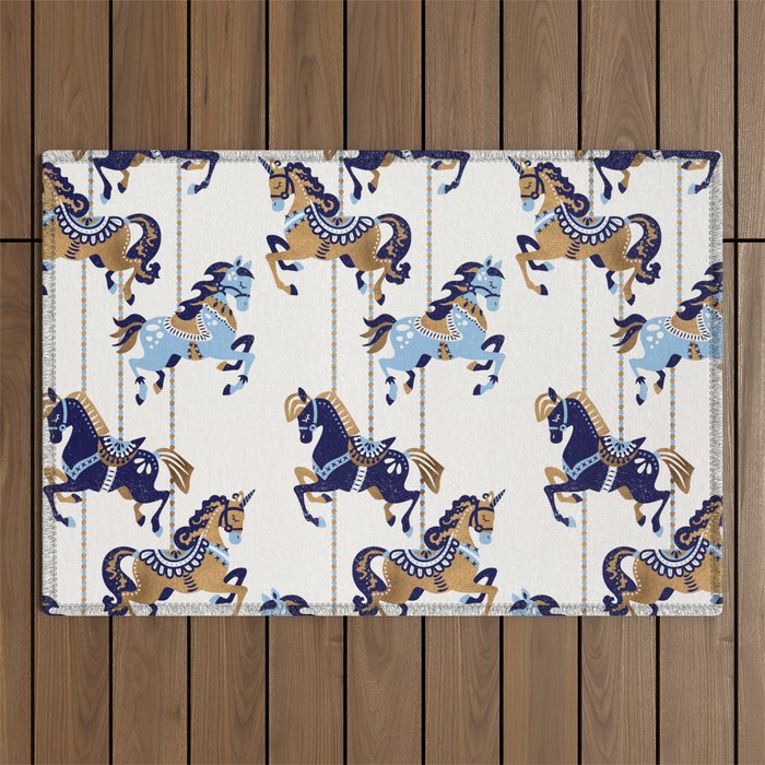 Carousel Horses - Copper & Blue Outdoor Rug Gallery Image 1