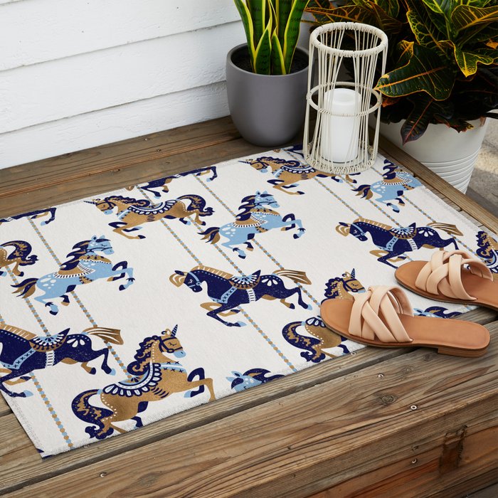 Carousel Horses - Copper & Blue Outdoor Rug Gallery Image 2