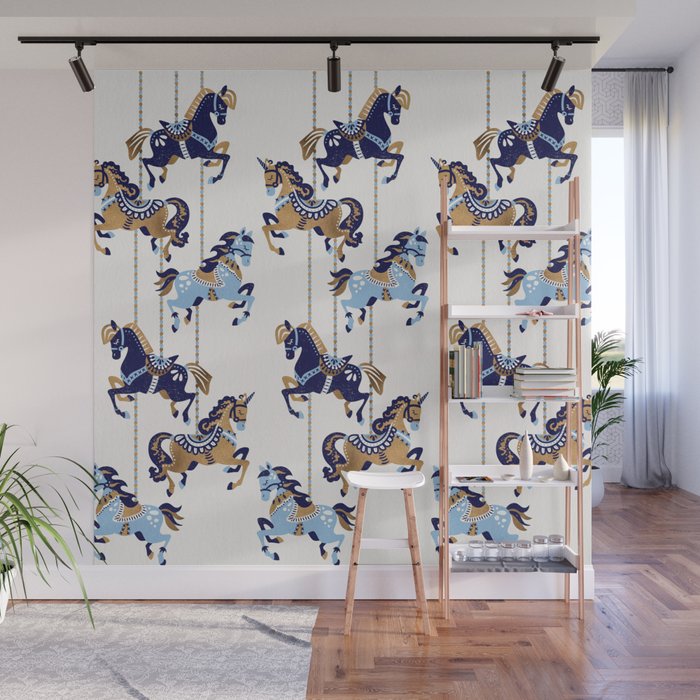 Carousel Horses - Copper & Blue Wall Mural Gallery Image 1