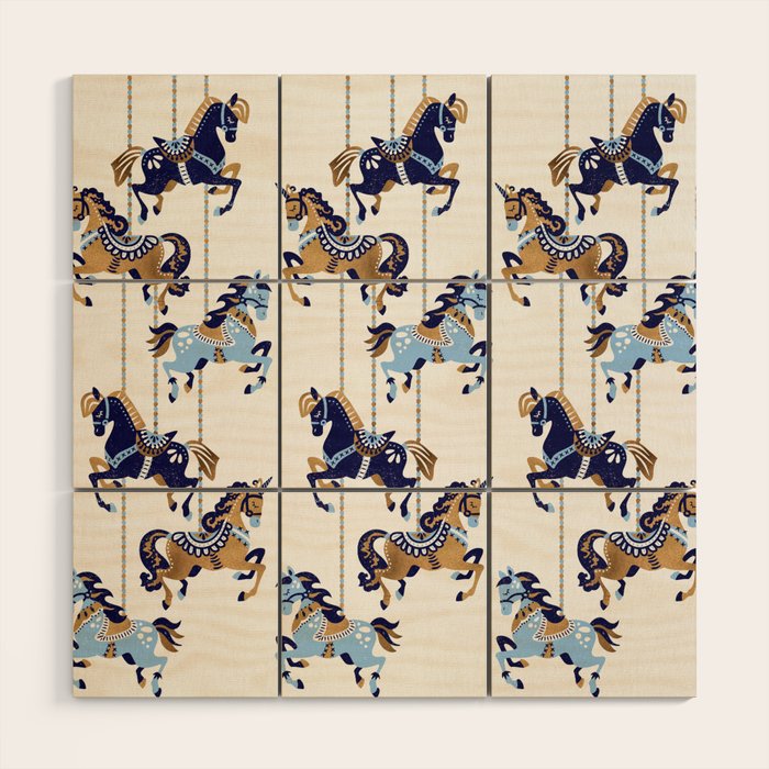 Carousel Horses - Copper & Blue Wood Wall Art Gallery Image 1