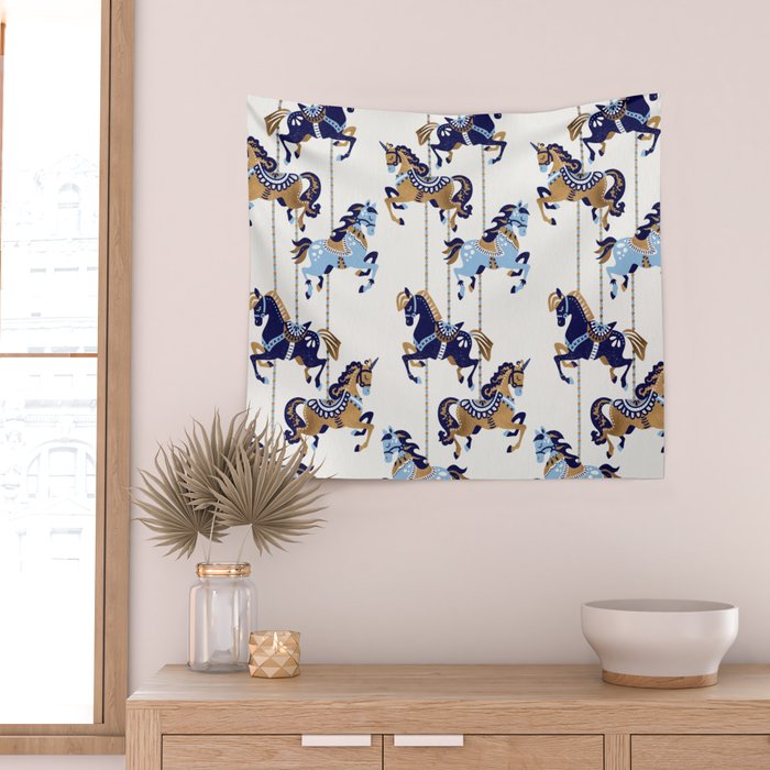 Carousel Horses - Copper & Blue Wall Tapestry Gallery Image 2