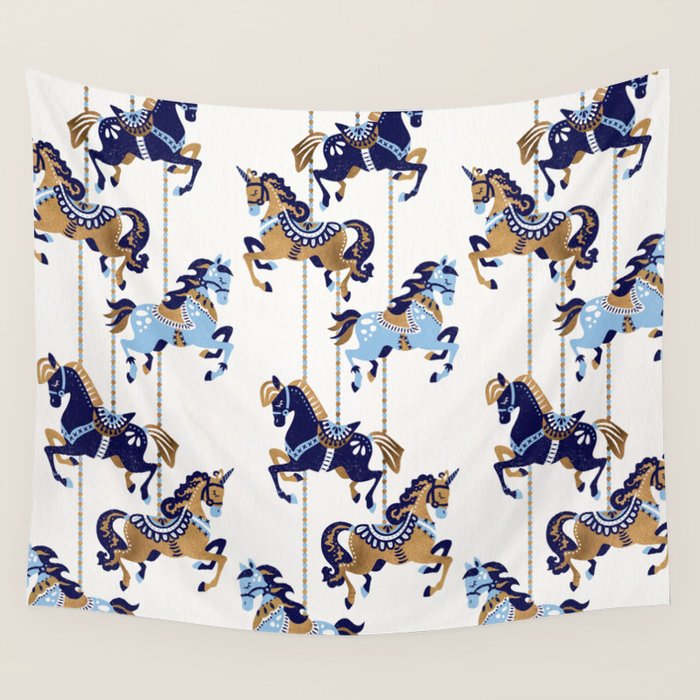 Carousel Horses - Copper & Blue Wall Tapestry Gallery Image 4