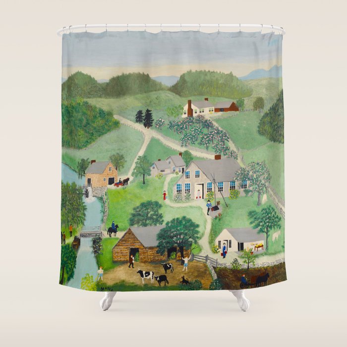 Anna Mary Robertson 'Grandma' Moses The Old Oaken Bucket American Folk Art Shower Curtain Gallery Image 1