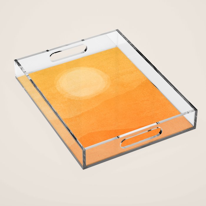 70s Style Golden Sunset Abstract Landscape Acrylic Tray Gallery Image 1