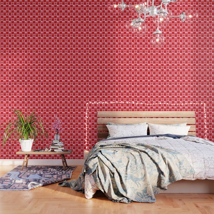 Cherry Flowers Pink & Red Checker Wallpaper Gallery Image 3