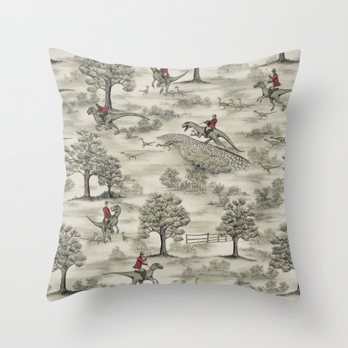 Not-So-Traditional English Fox Hunt with Dinosaurs Throw Pillow Gallery Image 1