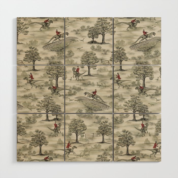 Not-So-Traditional English Fox Hunt with Dinosaurs Wood Wall Art Gallery Image 1
