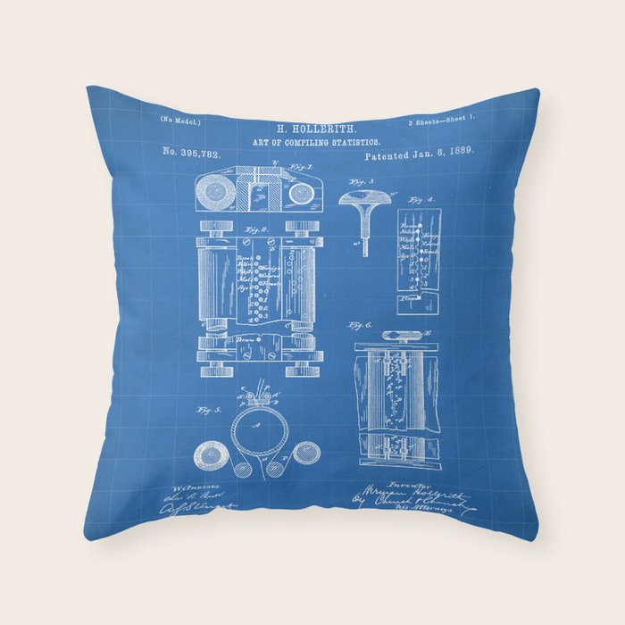 First Computer Patent - Technology Art - Blueprint Throw Pillow Gallery Image 6