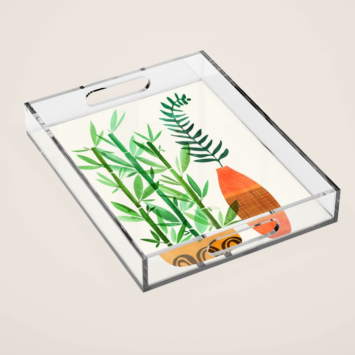 Bamboo and Fern Botanical Illustration Acrylic Tray Gallery Image 1