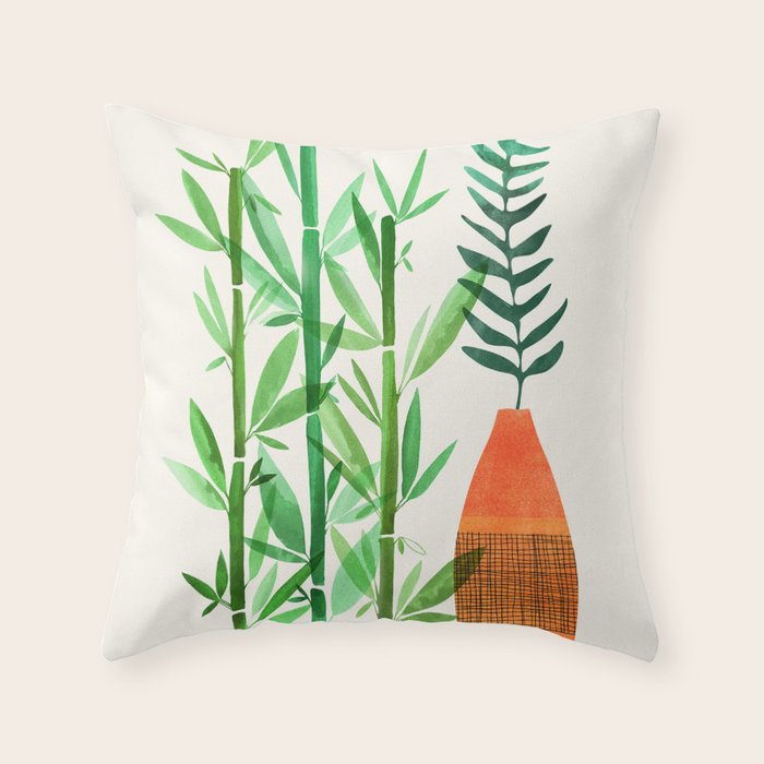 Bamboo and Fern Botanical Illustration Throw Pillow Gallery Image 6