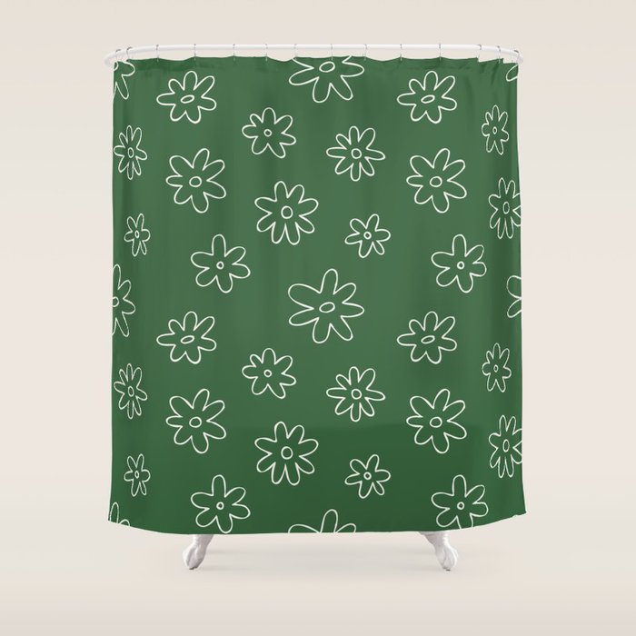 Green garden flower doodle art pattern Shower Curtain Gallery Image 1