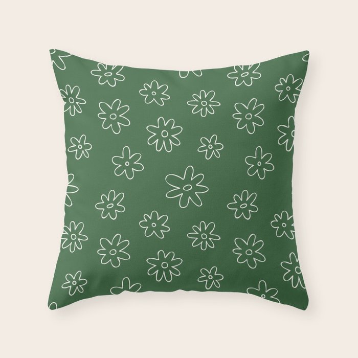Green garden flower doodle art pattern Throw Pillow Gallery Image 6