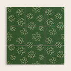 Green garden flower doodle art pattern Wood Wall Art Gallery Image 1