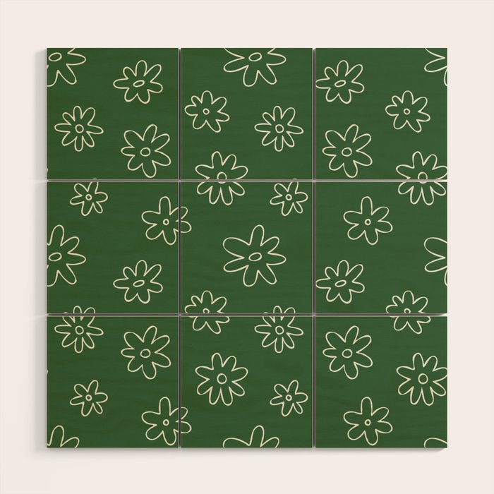 Green garden flower doodle art pattern Wood Wall Art Gallery Image 1