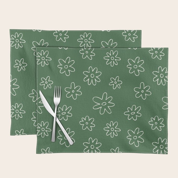 Green garden flower doodle art pattern Placemat Gallery Image 1