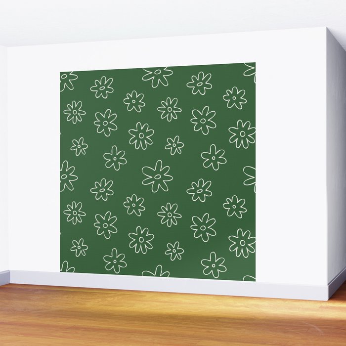 Green garden flower doodle art pattern Wall Mural Gallery Image 2