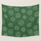 Green garden flower doodle art pattern Wall Tapestry Gallery Image 4