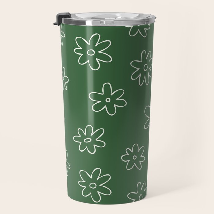 Green garden flower doodle art pattern Travel Mug Gallery Image 3