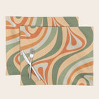 Retro Abstract New Groove Swirl Pattern in Mossy Sage Olive Green Apricot Orange Placemat Gallery Image 1