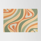 Retro Abstract New Groove Swirl Pattern in Mossy Sage Olive Green Apricot Orange Rug Gallery Image 2