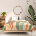 Retro Abstract New Groove Swirl Pattern in Mossy Sage Olive Green Apricot Orange Comforter Gallery Image 3