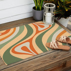 Retro Abstract New Groove Swirl Pattern in Mossy Sage Olive Green Apricot Orange Outdoor Rug Gallery Image 2