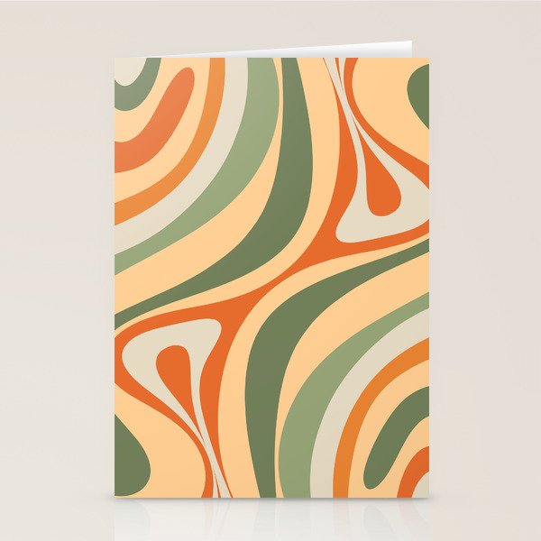 Retro Abstract New Groove Swirl Pattern in Mossy Sage Olive Green Apricot Orange Stationery Card Gallery Image 2