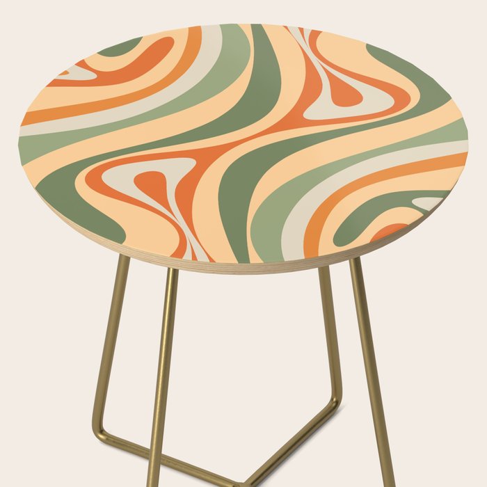 Retro Abstract New Groove Swirl Pattern in Mossy Sage Olive Green Apricot Orange Side Table Gallery Image 2