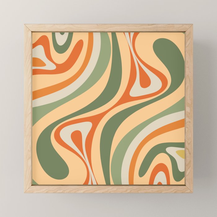 Retro Abstract New Groove Swirl Pattern in Mossy Sage Olive Green Apricot Orange Mini Art Print Gallery Image 1