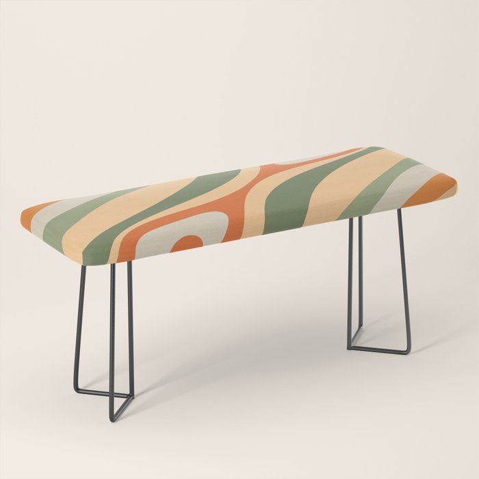 Retro Abstract New Groove Swirl Pattern in Mossy Sage Olive Green Apricot Orange Bench Gallery Image 1