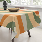 Retro Abstract New Groove Swirl Pattern in Mossy Sage Olive Green Apricot Orange Tablecloth Gallery Image 3