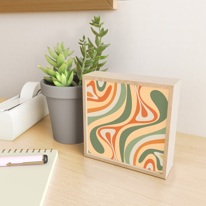 Retro Abstract New Groove Swirl Pattern in Mossy Sage Olive Green Apricot Orange Mini Art Print Gallery Image 2