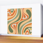 Retro Abstract New Groove Swirl Pattern in Mossy Sage Olive Green Apricot Orange Wall Mural Gallery Image 2