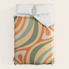 Retro Abstract New Groove Swirl Pattern in Mossy Sage Olive Green Apricot Orange Duvet Cover Gallery Image 6