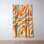 Retro Abstract New Groove Swirl Pattern in Mossy Sage Olive Green Apricot Orange Window Curtain Gallery Image 3