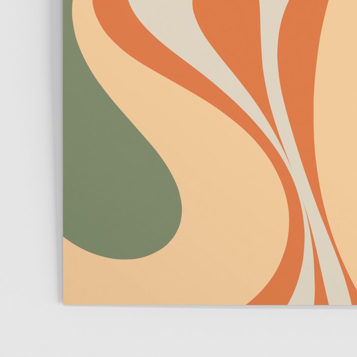 Retro Abstract New Groove Swirl Pattern in Mossy Sage Olive Green Apricot Orange Poster Gallery Image 3