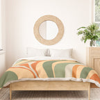 Retro Abstract New Groove Swirl Pattern in Mossy Sage Olive Green Apricot Orange Duvet Cover Gallery Image 3