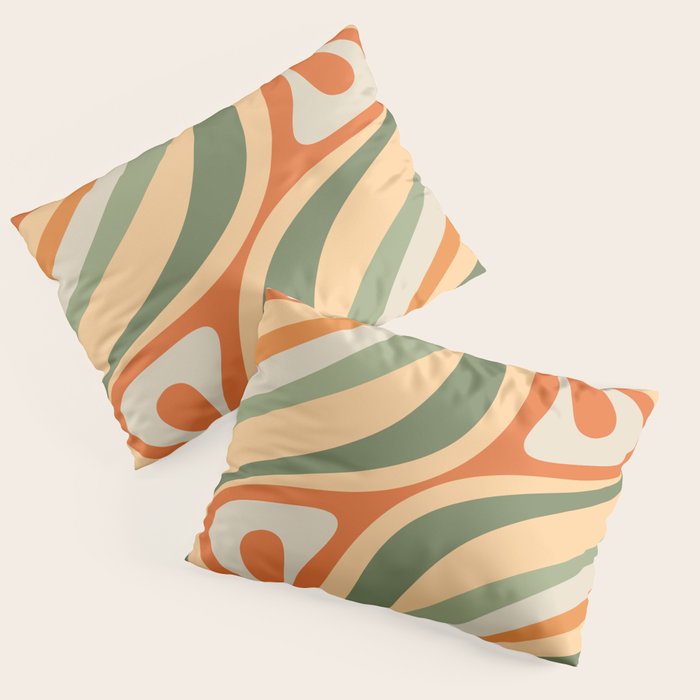 Retro Abstract New Groove Swirl Pattern in Mossy Sage Olive Green Apricot Orange Pillow Sham Gallery Image 3