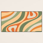 Retro Abstract New Groove Swirl Pattern in Mossy Sage Olive Green Apricot Orange Desk Mat Gallery Image 3