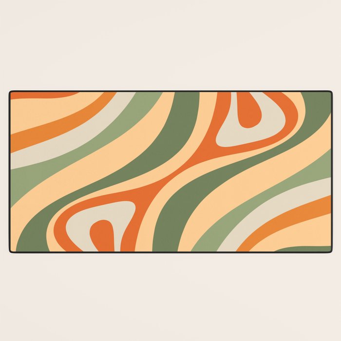 Retro Abstract New Groove Swirl Pattern in Mossy Sage Olive Green Apricot Orange Desk Mat Gallery Image 3