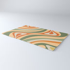 Retro Abstract New Groove Swirl Pattern in Mossy Sage Olive Green Apricot Orange Rug Gallery Image 3