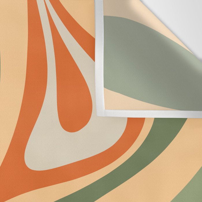 Retro Abstract New Groove Swirl Pattern in Mossy Sage Olive Green Apricot Orange Wall Tapestry Gallery Image 3