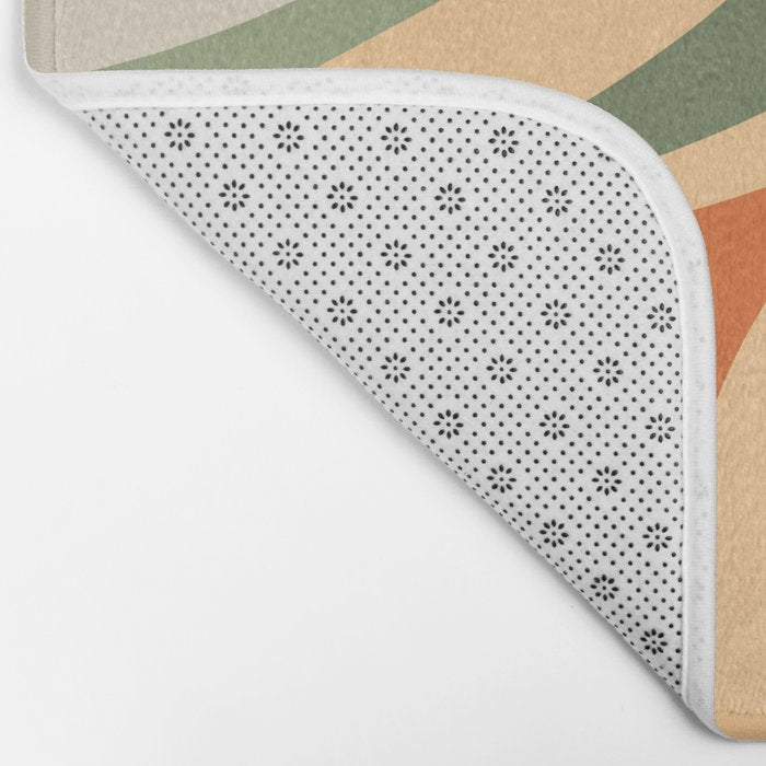 Retro Abstract New Groove Swirl Pattern in Mossy Sage Olive Green Apricot Orange Bath Mat Gallery Image 2